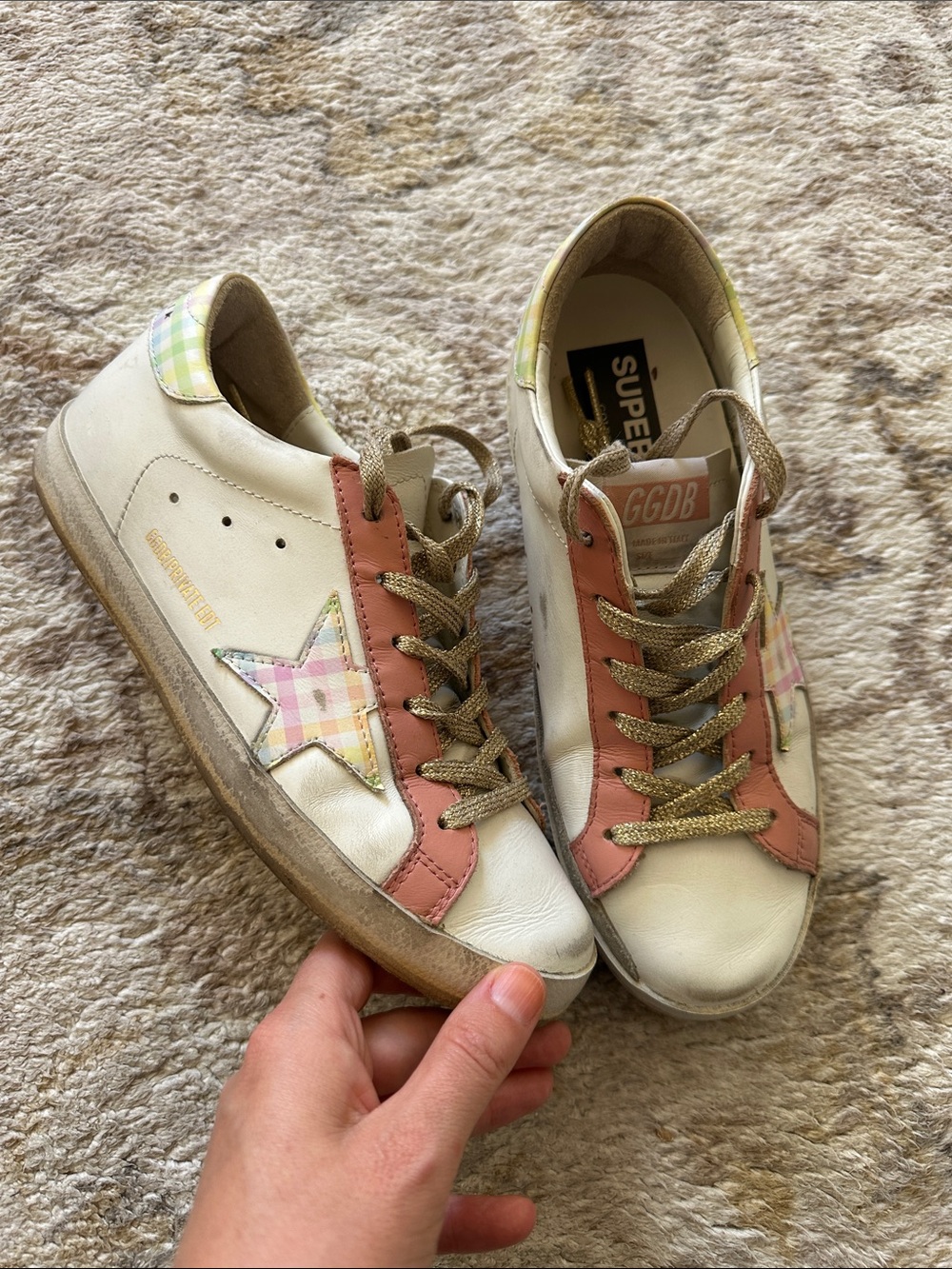 Golden Goose Plaid Star Sneakers With Gold Laced